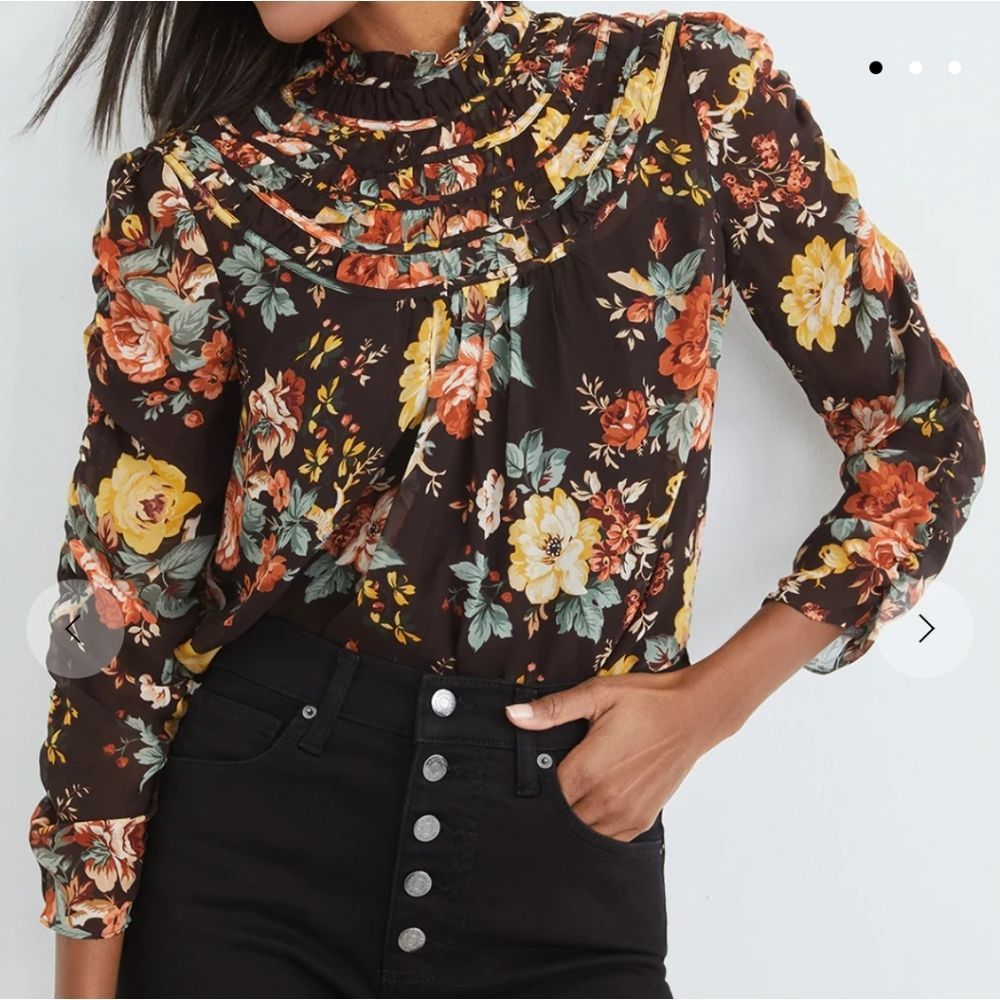 Veronica Beard Ares Floral Blouse Oxblood Multicolor NWT 3/4 Sleeve Silk XS